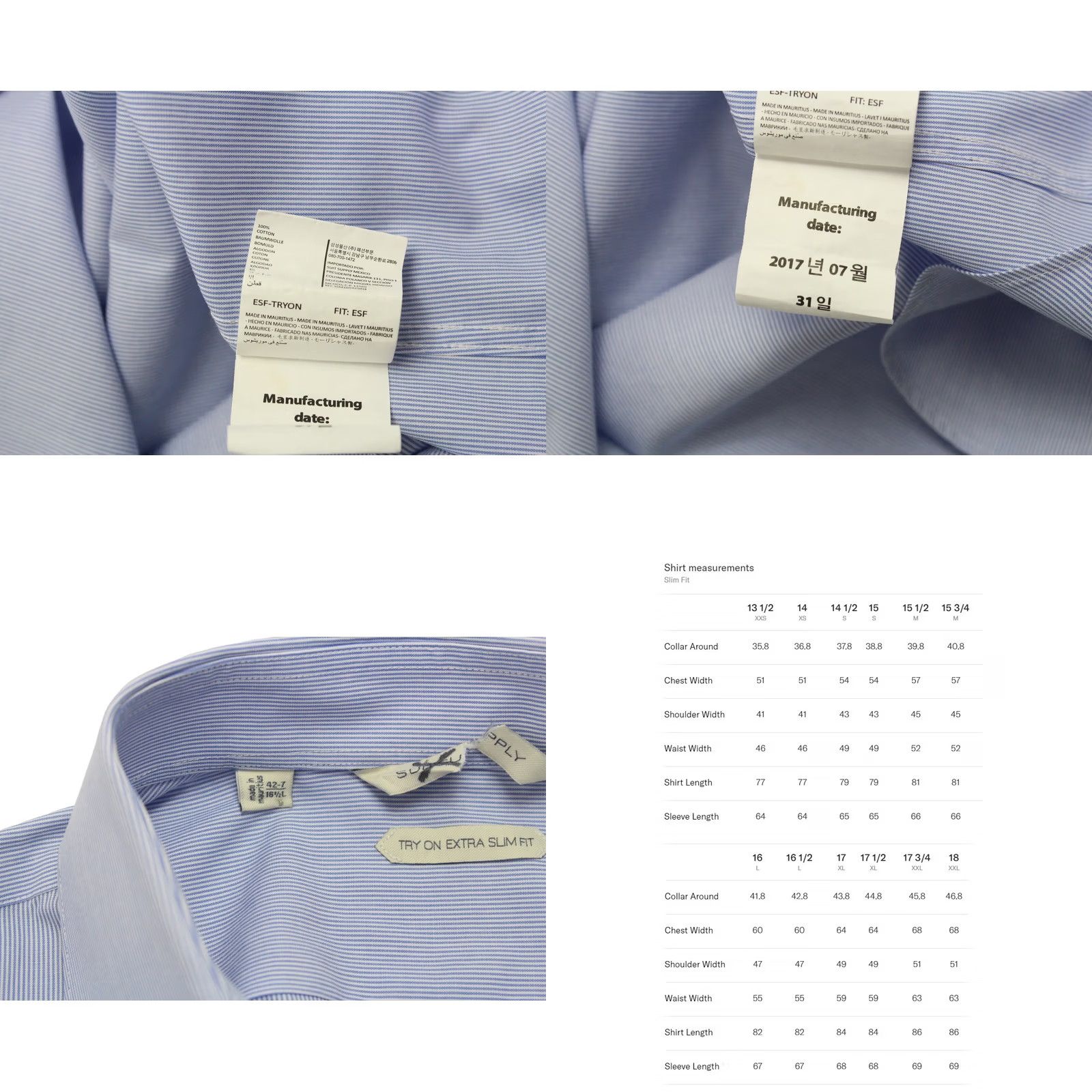 Suitsupply Suitsupply Formal Shirt Men Pinstriped Extra Slim Fit 42-7 / 16 1/2L Blue Dress Shirt"} Size 42R - 8 Thumbnail
