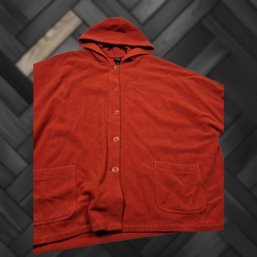 Eileen Fisher Eileen Fisher Poncho Jacket Womens 2X Orange Wool Hooded Short Sleeve Button Size 40" / US 18 - 1 Thumbnail