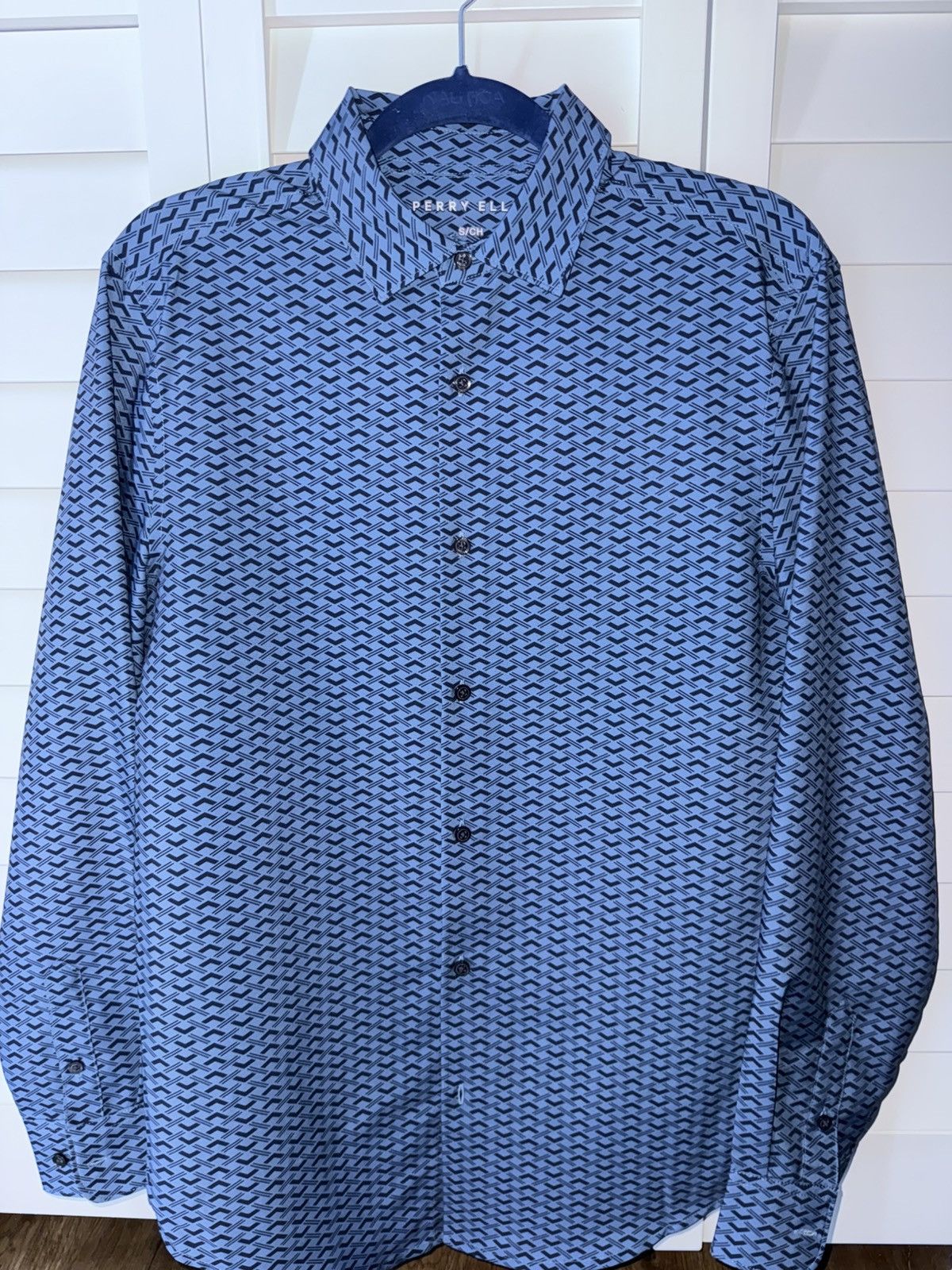 Perry Ellis Perry Ellis Blue Geometric Print Button-Up Shirt – Stretch Size US S / EU 44-46 / 1 - 5 Thumbnail