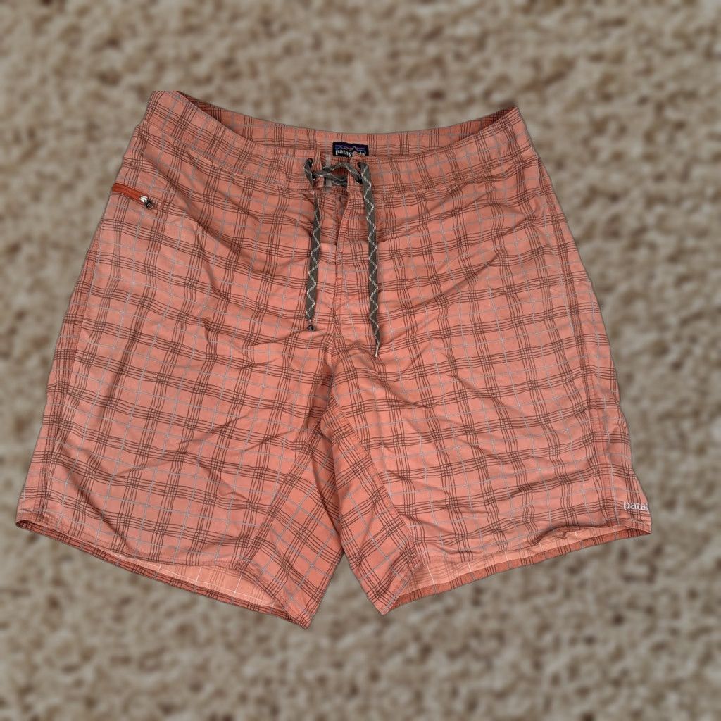 Patagonia Patagonia Shorts Mens Board Shorts 34x10 Orange Plaid Quick Dry Beach Surf Size US 35 - 1 Thumbnail