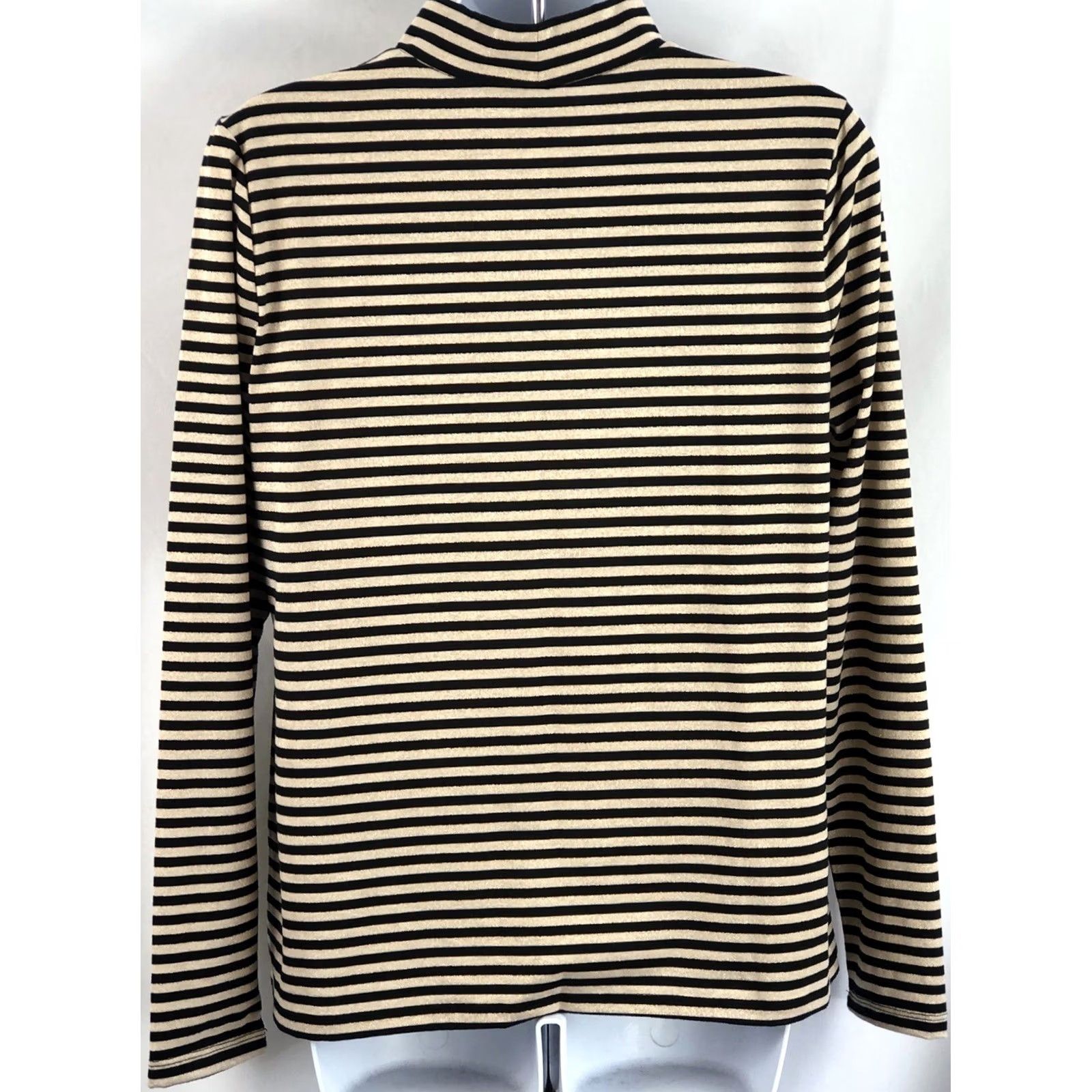 Charter Club Charter Club Turtleneck Top PL Gold Black Stripe Long Sleeve Rayon Knit Size L / US 10 / IT 46 - 3 Thumbnail