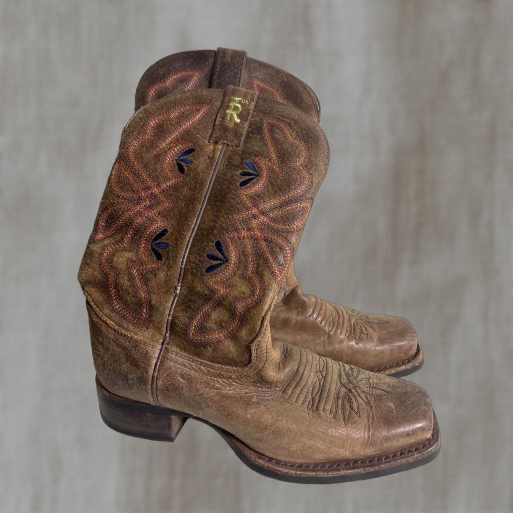 Tony Lama Tony Lama Aquilla 3R2202L Brown Square Toe 11" Boots Womens 6B Leather Western Cowboy Casual Dress Outdoor Party Work Glove? Size US 6 / IT 36 - 1 Thumbnail