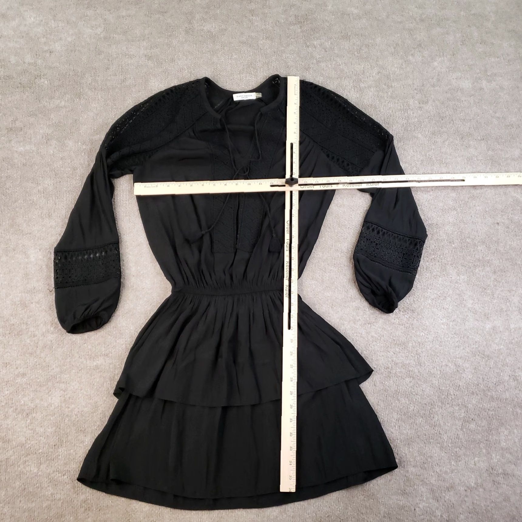 Ramy Brook Ramy Brook Dress Womens Small Black Boho Tiered Mini Long Sleeve Crochet Lace V-Neck Pullover Casual Party/Cocktail Womens S Black Bohemian Mini Dress Size S / US 4 / IT 40 - 2 Thumbnail