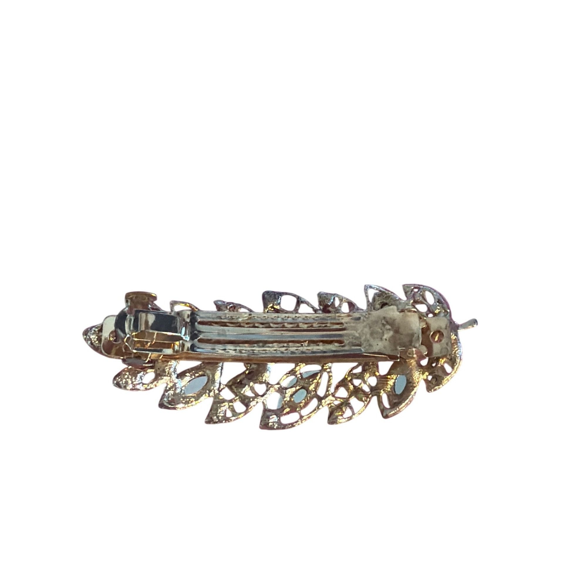 Other Gold Tone Leaf Hair Clip Barrette Pink Rhinestones Tight Spr Size ONE SIZE - 4 Thumbnail