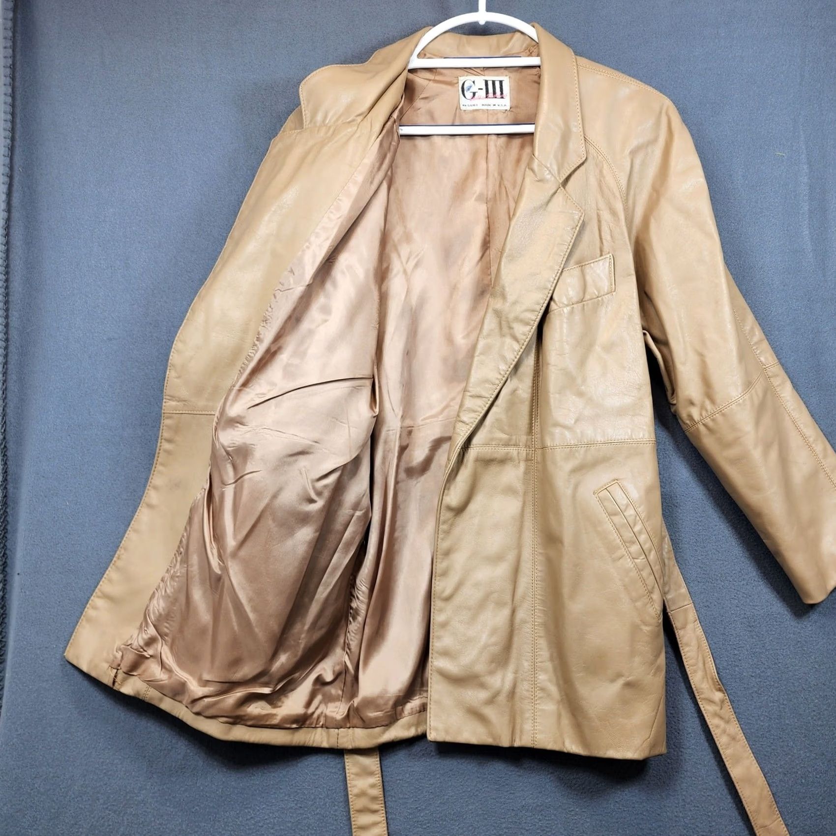 Vintage VINTAGE G III Leather Fashions Coat Womens S British Tan Belt Pockets Mob Wife USA Size S / US 4 / IT 40 - 3 Thumbnail