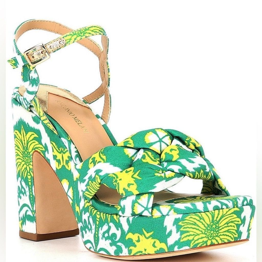 Antonio Maurizi Antonio Melani Mya Royal Palm Print Braided Platform Dress Size US 8 / IT 38 - 1 Thumbnail