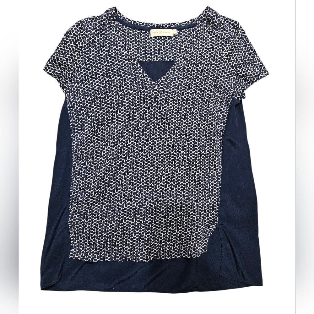 Tory Burch Tory Burch Tessera Navy Blue Linen Silk Short Sleeve Top Sh Size S / US 4 / IT 40 - 5 Thumbnail