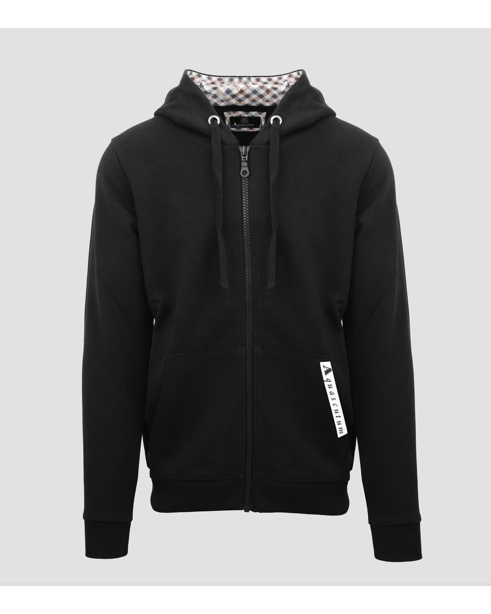 image of Aquascutum Zip-Up Cotton Sweatshirt With Ribbed Hems And Visible Logo in Black, Men's (Size 2XL)