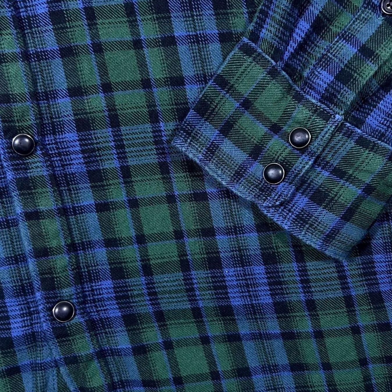 Lucky Brand Lucky Brand Cowboy Western Tartan Plaid Check Long Sleeve Button-Up Flannel Shirt L Men Regular Cotton Green Blue Black Check 100% Size US L / EU 52-54 / 3 - 3 Thumbnail