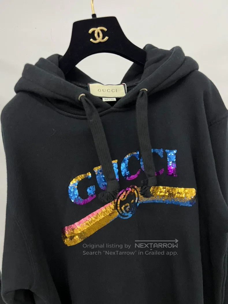 Gucci Gucci Colourful sequin logo black hooded sweatshirt Size US XS / EU 42 / 0 - 3 Thumbnail