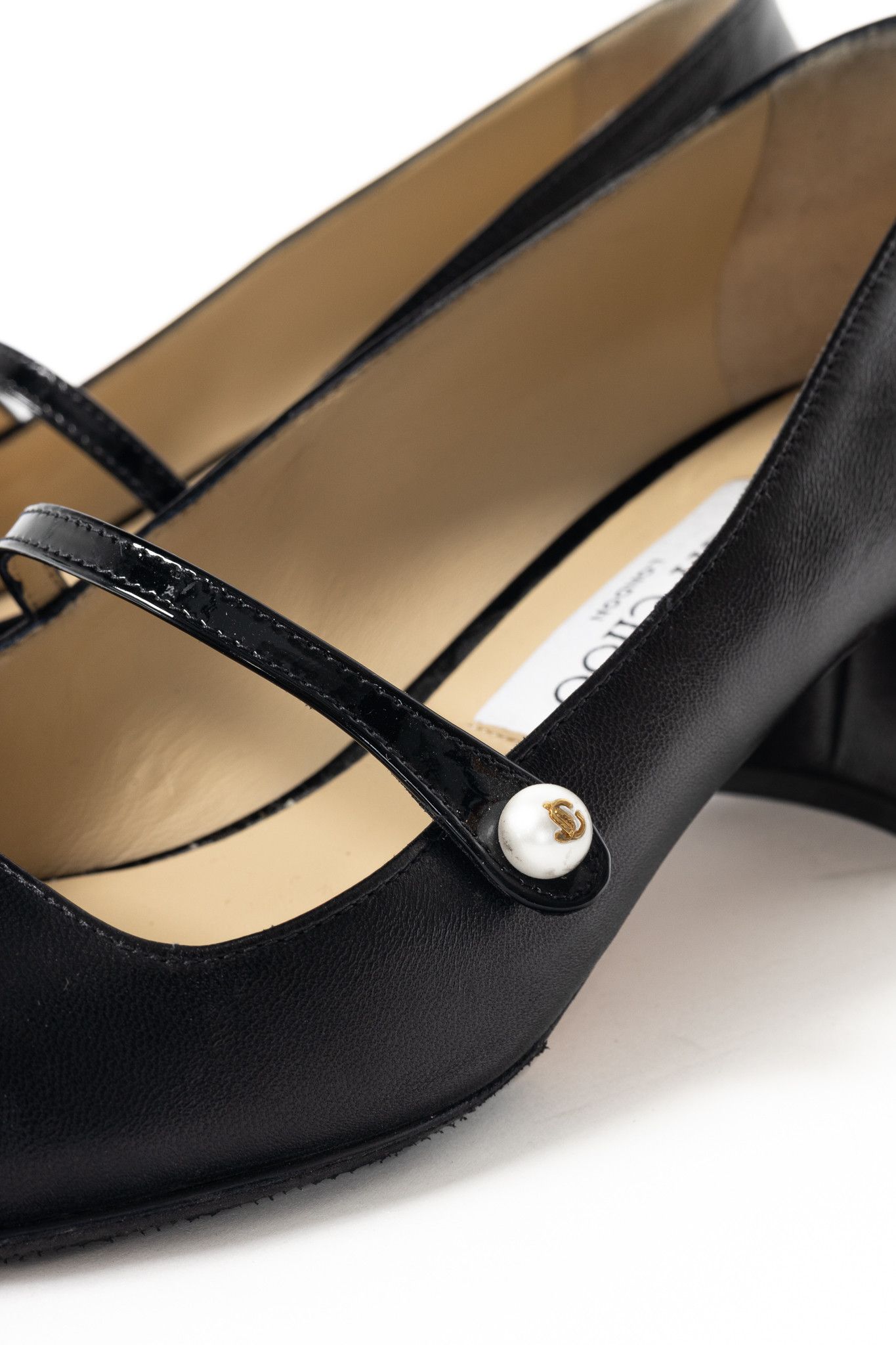 Jimmy Choo Jimmy Choo Elisa Black Cap-Toe Faux-Pearl Mary Jane Pumps Size US 7 / IT 37 - 7 Thumbnail