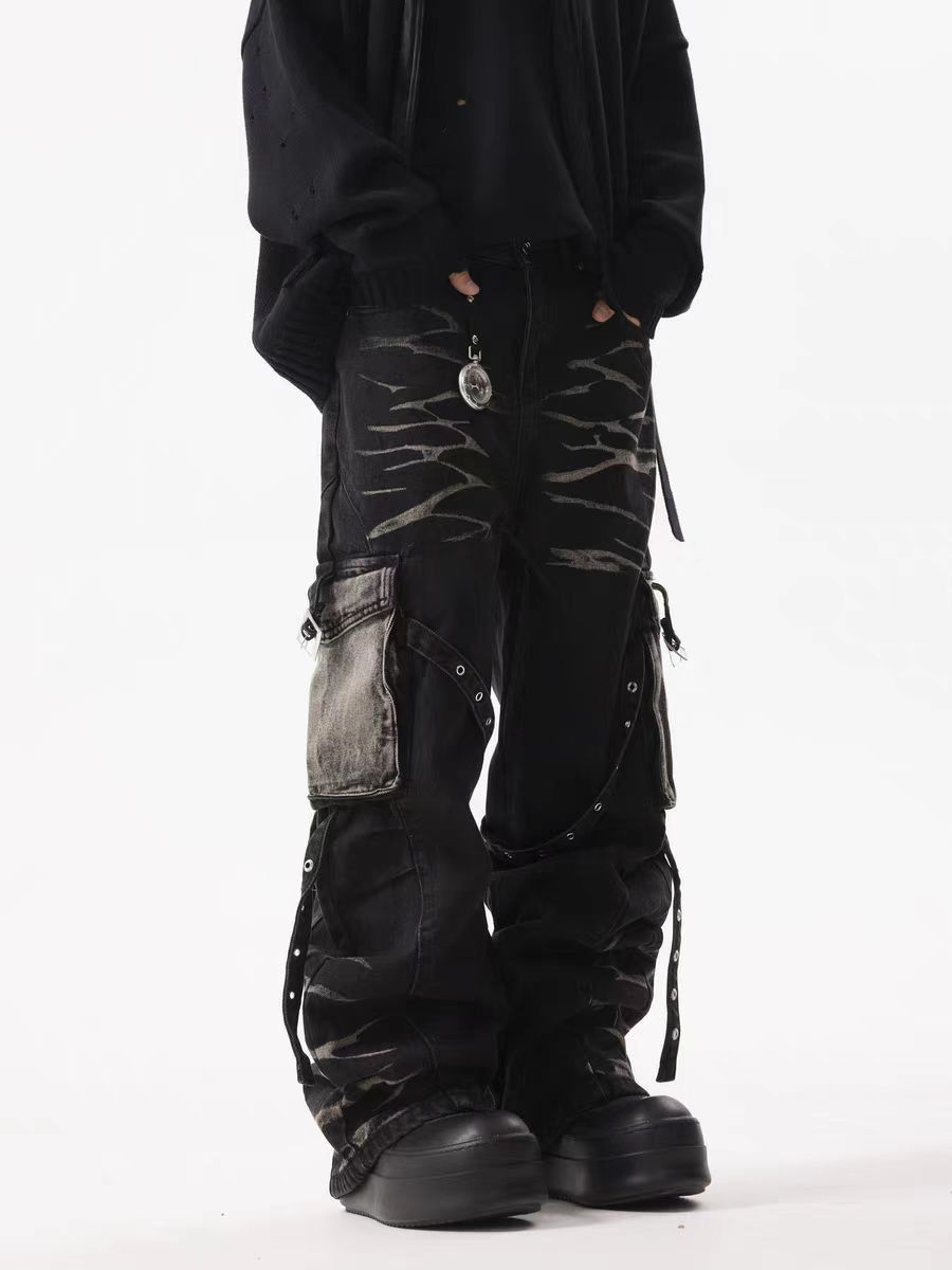 Japanese Brand × Vintage Vintage Street Hip Hop Punk Striped Workwear Black Jeans Size US 30 / EU 46 - 2 Thumbnail