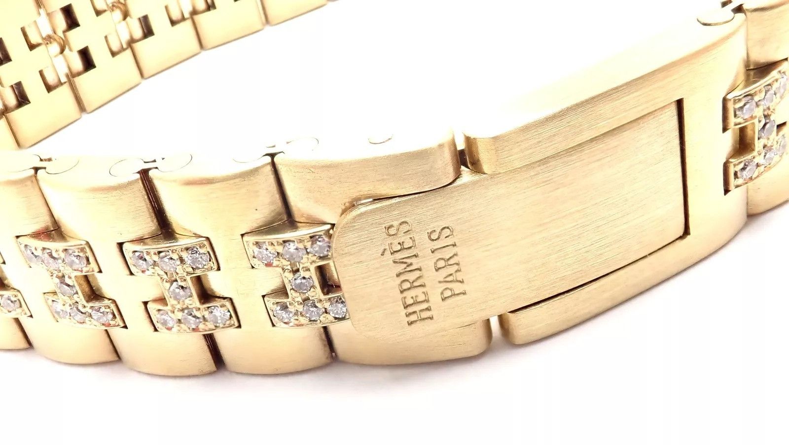 Hermes Vintage Hermes Paris 18k Yellow Gold Diamond H Link Bracelet Size ONE SIZE - 5 Thumbnail