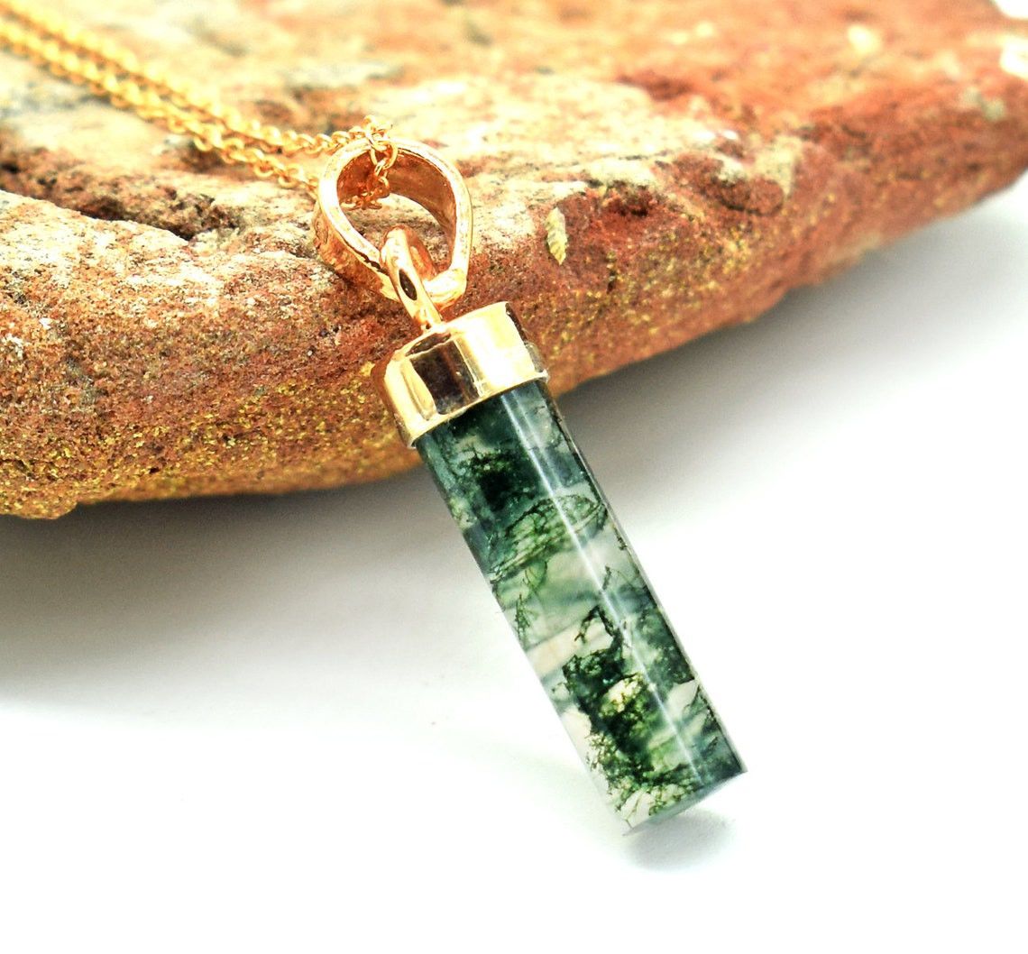 Handmade Natural Moss Agate Pendant: 925 K Silver Necklace, 18 Inch Size ONE SIZE - 4 Thumbnail
