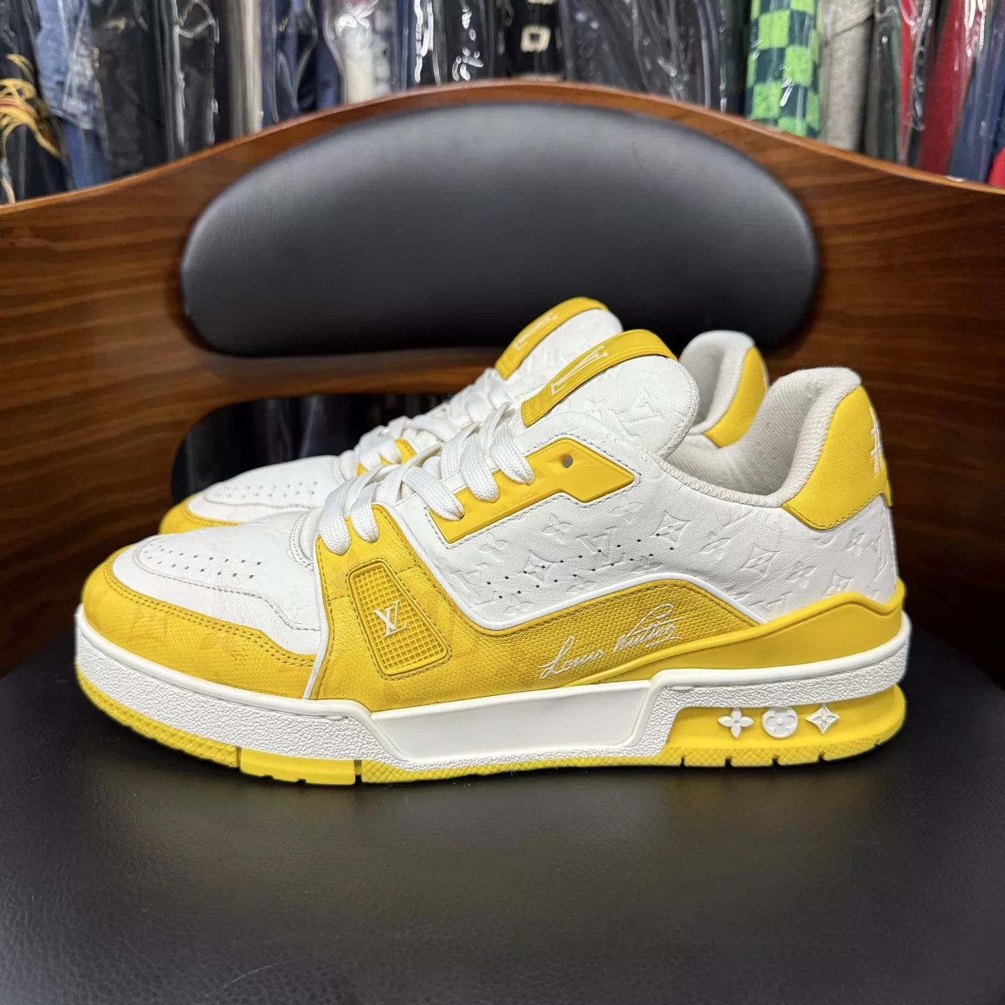 Louis Vuitton LV Trainer White Yellow Embossed 6.5/40.5 Size US 7.5 / EU 40-41 - 6 Thumbnail