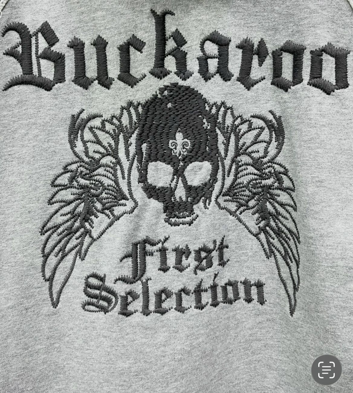BUCKAROO RARE💀Buckaroo Punk Skull Embroidery Raw Hem Zip Hoodie Grey Size US M / EU 48-50 / 2 - 2 Thumbnail