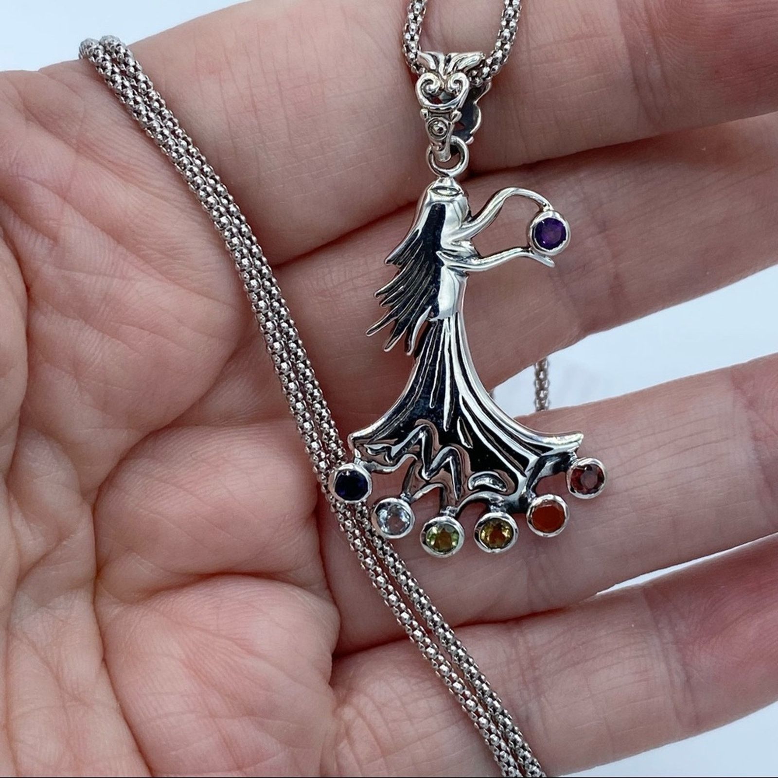 The Unbranded Brand Chakra Fairy Solid Sterling Silver Pendant on Popcorn Chain Size ONE SIZE - 4 Thumbnail
