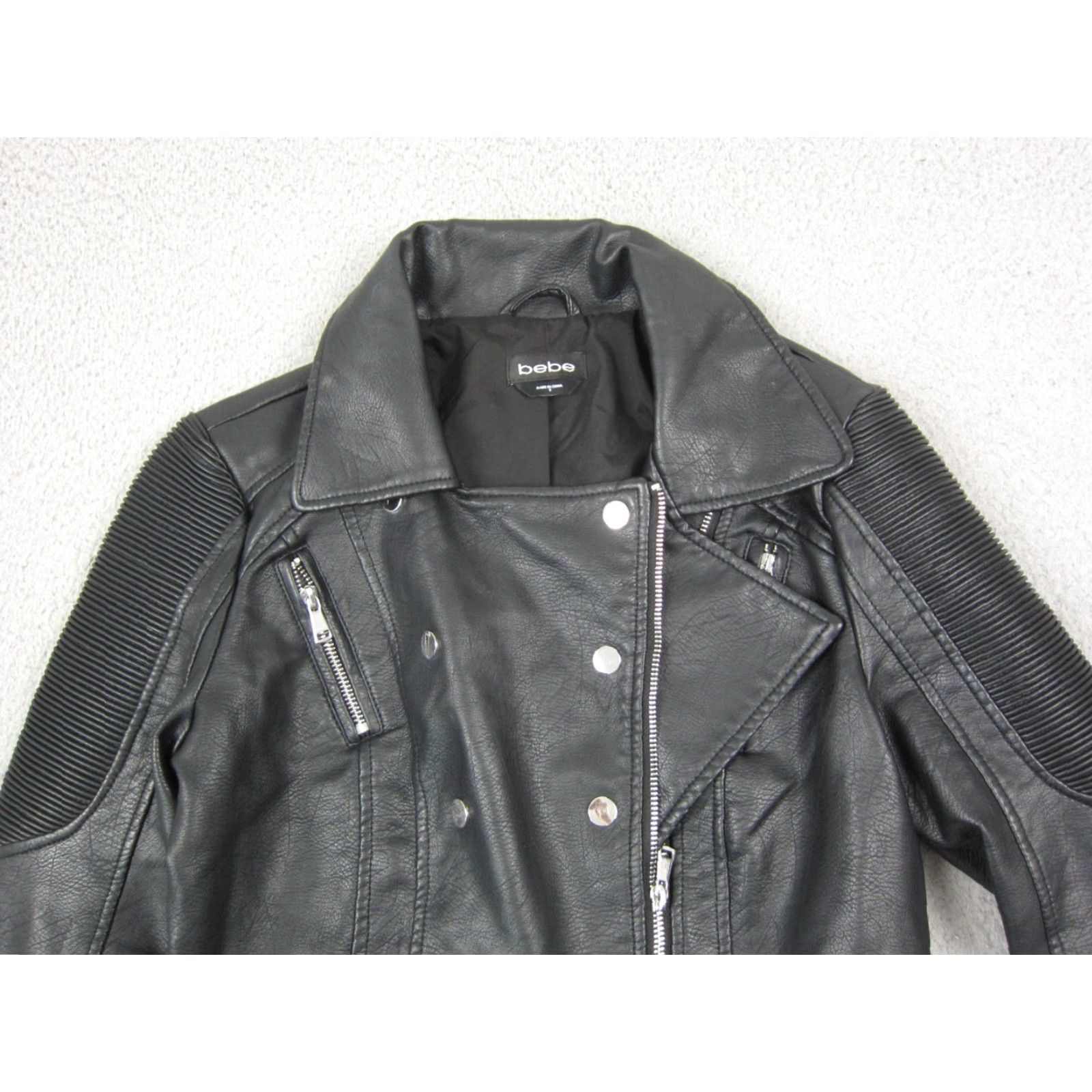 Bebe VINTAGE bebe Jacket Womens S Black Faux Leather Moto Biker Zip Up Ladies Size S / US 4 / IT 40 - 2 Thumbnail