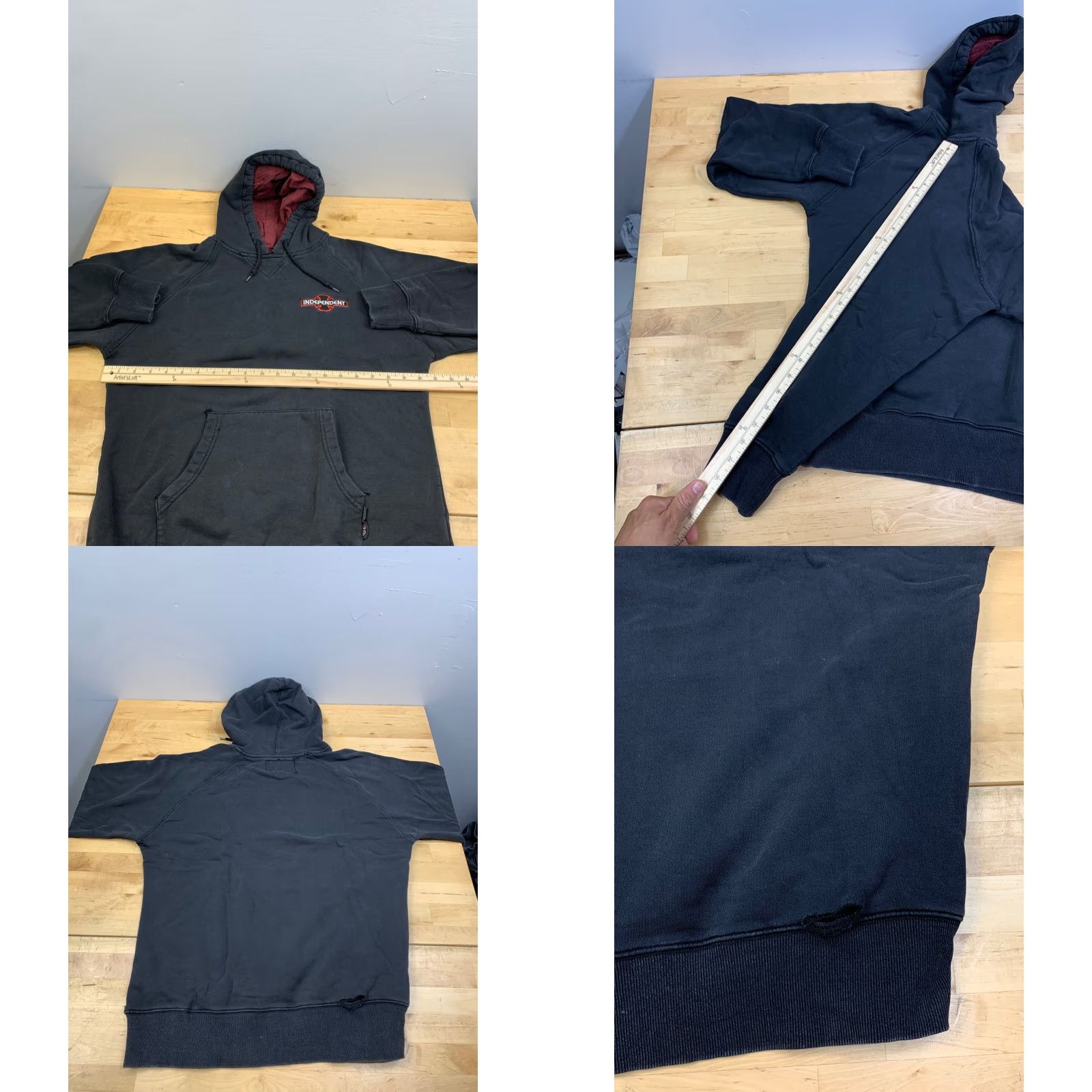 Vintage VINTAGE Independent Trucks Hoodie Mens M Black Grunge 90s Skate Thrashed 12015 Size US M / EU 48-50 / 2 - 9 Thumbnail