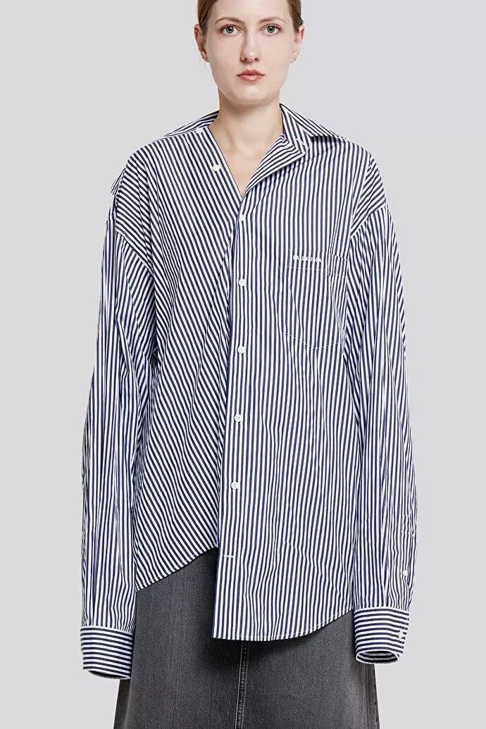 Balenciaga Balenciaga Blue Asymmetrical Twisted Poplin Boyfriend Shirt Size XS / US 0-2 / IT 36-38 - 14 Thumbnail