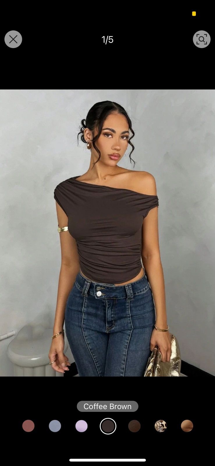 Shein Brown off the shoulder tank Size S / US 4 / IT 40 - 3 Thumbnail
