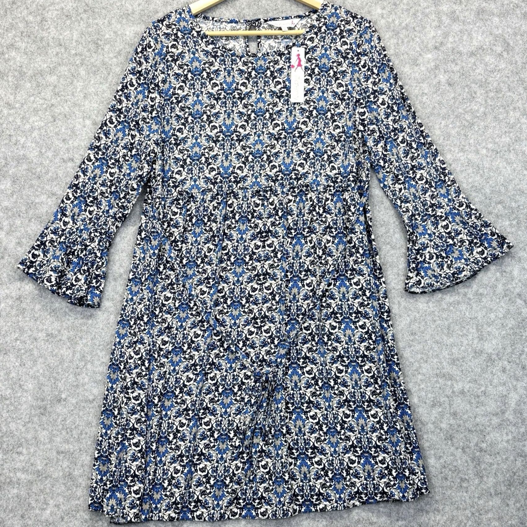 Vintage Red Herring Dress Womens 14 maternity UK14 Flute Sleeve Floral Blue Black Mix New With Tag Size XL / US 12-14 / IT 48-50 - 2 Thumbnail