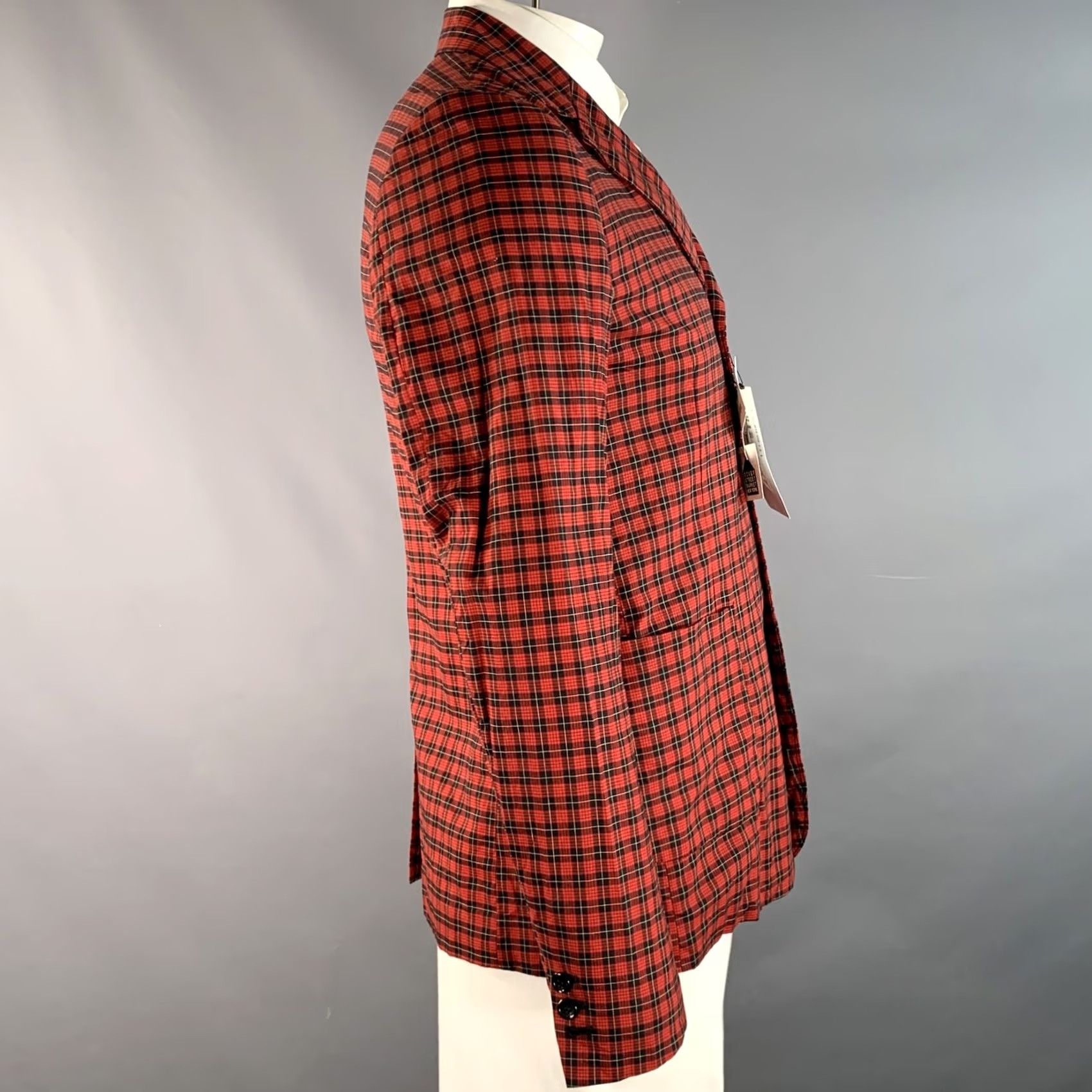 Comme des Garcons Girl COMME des GARCONS BLACK Sport Coat Chest Size L Red Plaid Cotton Notch Lapel Mens Size US L / EU 52-54 / 3 - 2 Thumbnail