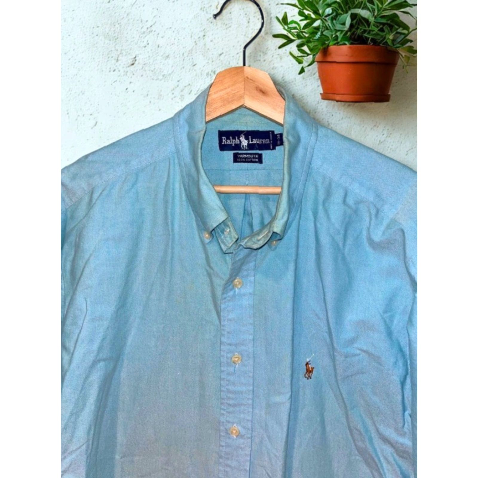 Ralph Lauren VINTAGE Ralph Lauren Yarmouth Dress Shirt Mens 17/34 Blue Button-Down 100% Cotton Size 46R - 2 Thumbnail