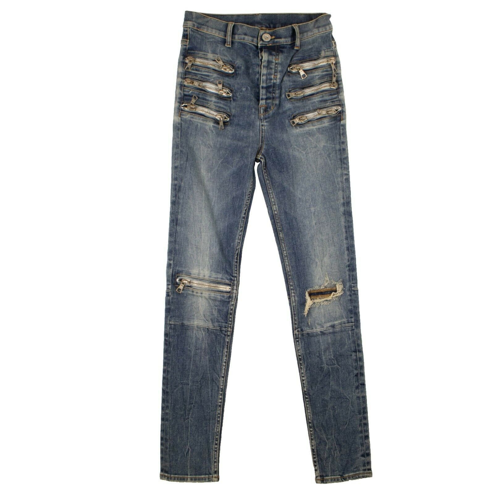 image of Unravel Project Blue Triple Zip Skinny Fit Jeans Size 24, Women's