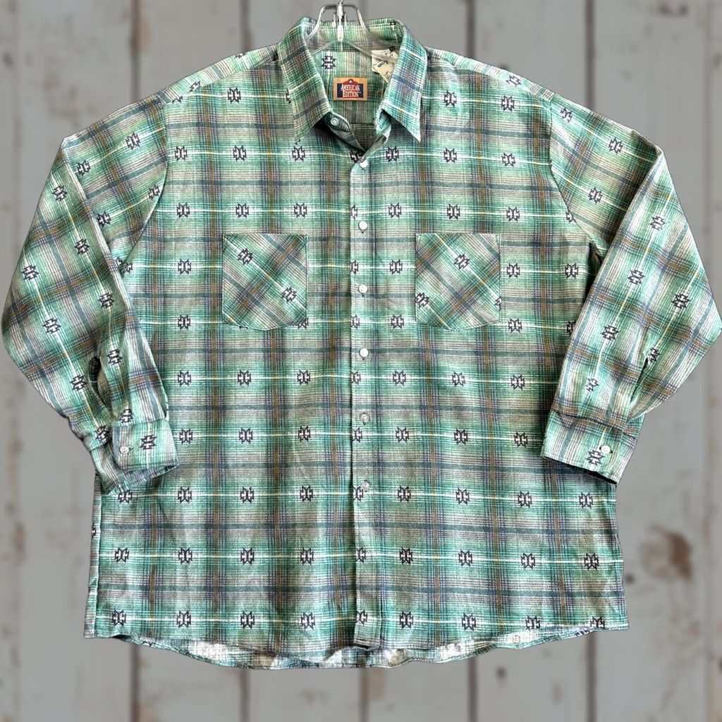 Vintage VINTAGE American Edition Flannel Shirt Button Green Purple Plaid 2XL Made in USA Shirt Mens 2XL Green Purple Plaid 90s Western Button-Up Size US XXL / EU 58 / 5 - 1 Thumbnail