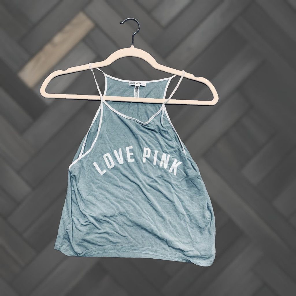 Victoria's Secret VINTAGE? No — Victoria's Secret PINK Tank Top XS Sleeveless Blue Logo Scoop Neck Knit Modal Women's Tank XS Blue Casual Modern Size XS / US 0-2 / IT 36-38 - 1 Thumbnail