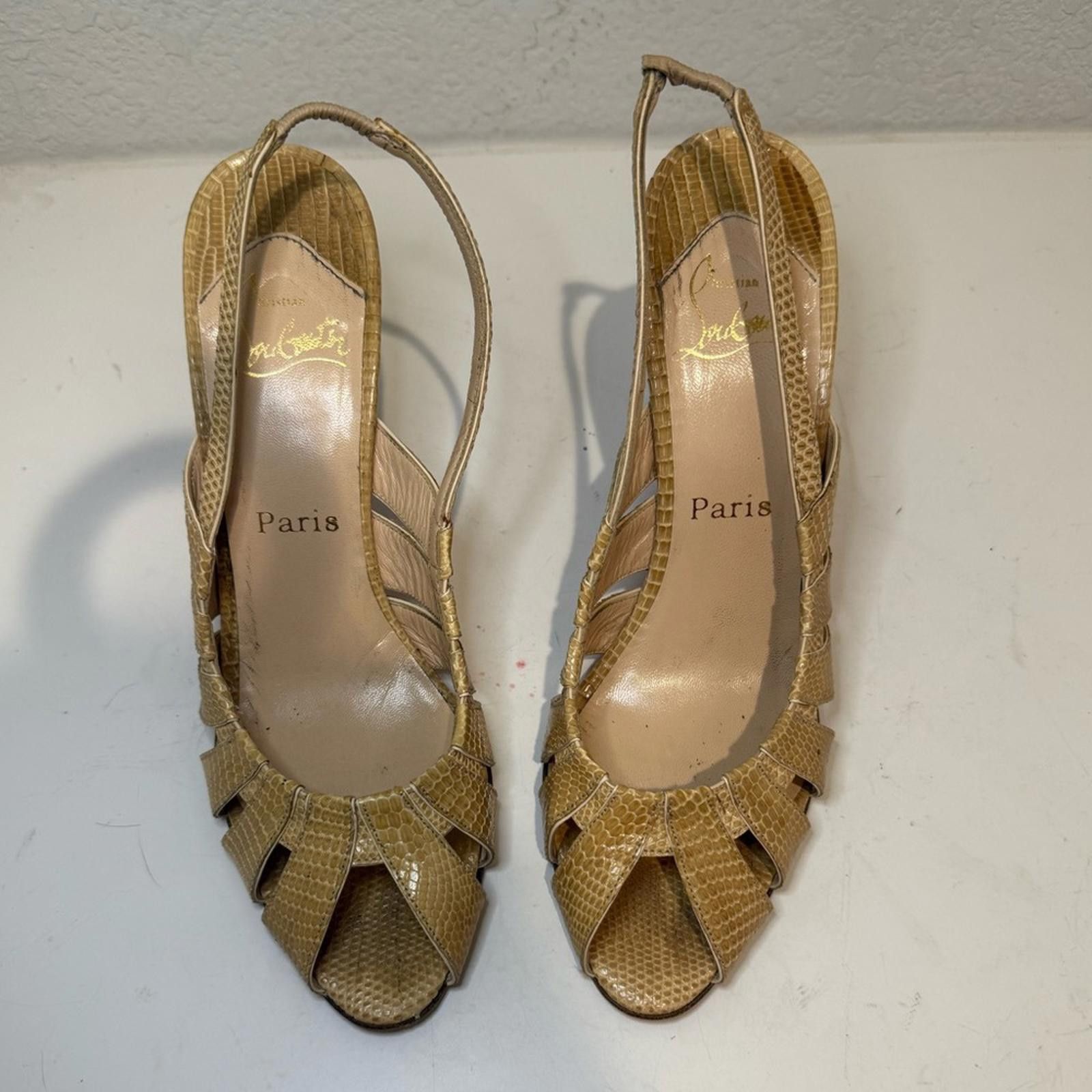 Christian Louboutin Christian Louboutin Beige Nude Lizard Slingback Sandals 40.5 Size US 9.5 / IT 39.5 - 3 Thumbnail