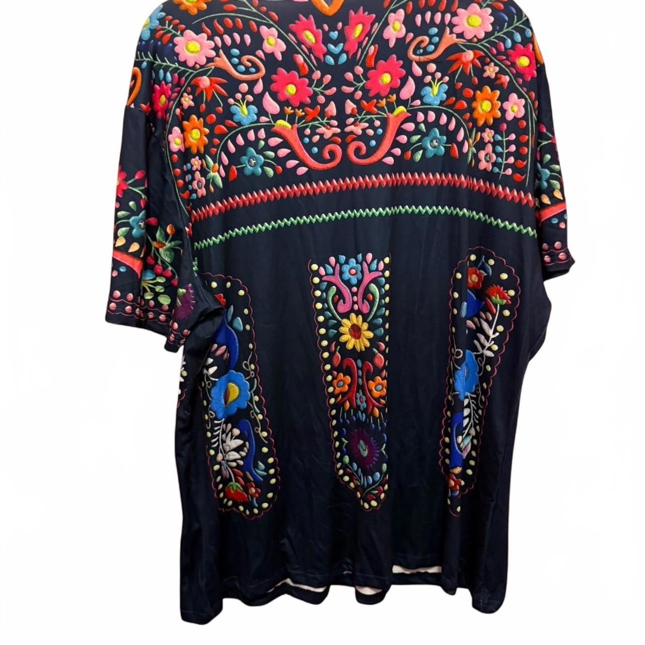 Designer Vibrant Floral Embroidered Patterned Tunic Blouse Size M / US 6-8 / IT 42-44 - 4 Thumbnail
