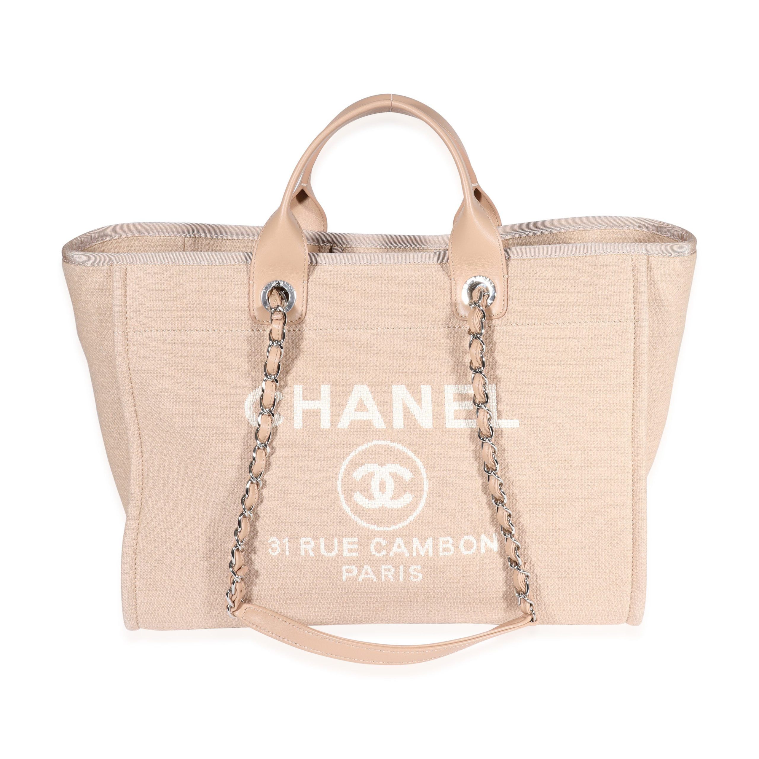 image of Chanel Beige Canvas & Leather Large Deauville Tote, Women's