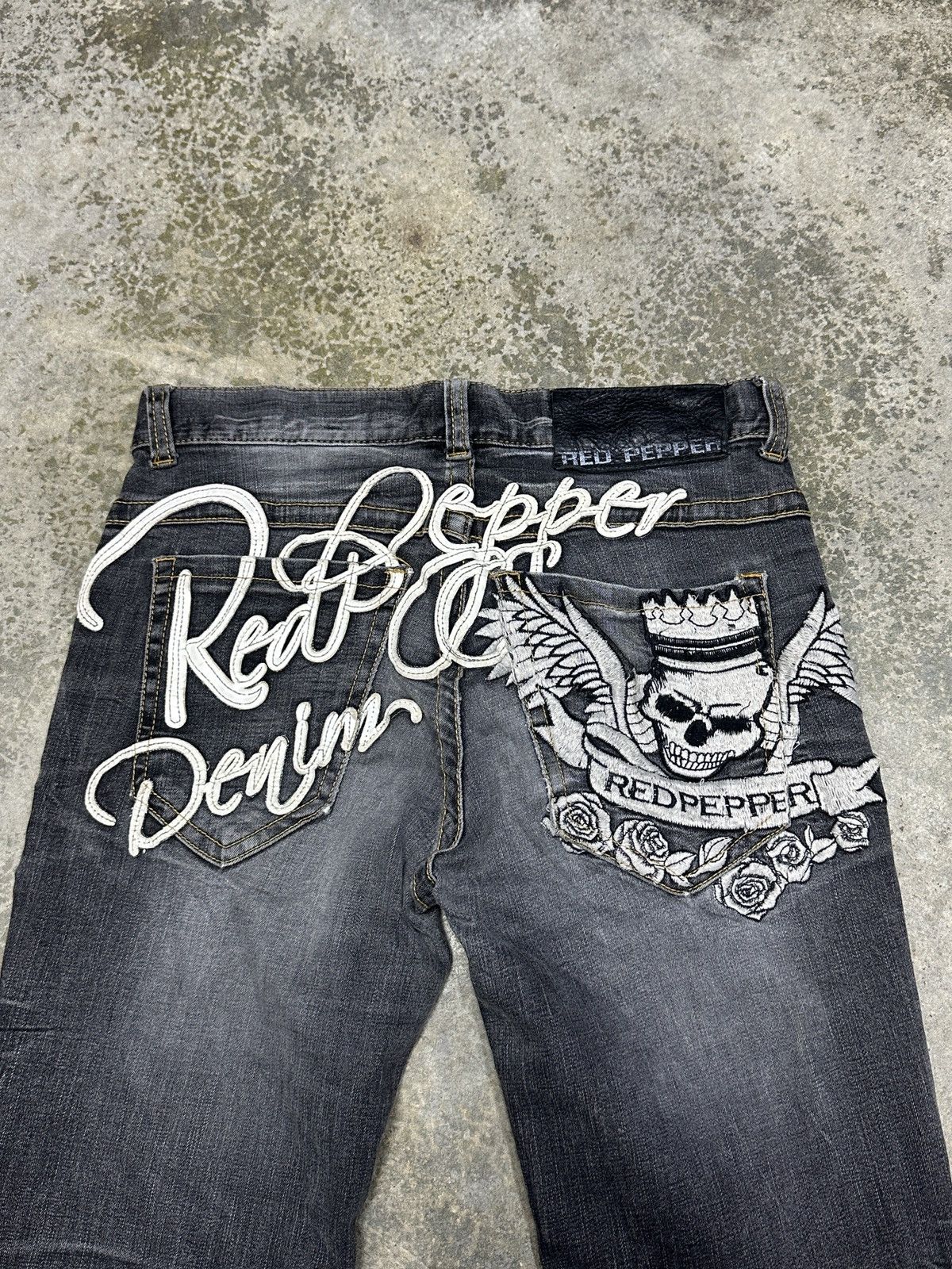 Ed Hardy × Japanese Brand Red Pepper distressed Denim Rare Design Size US 31 - 9 Thumbnail