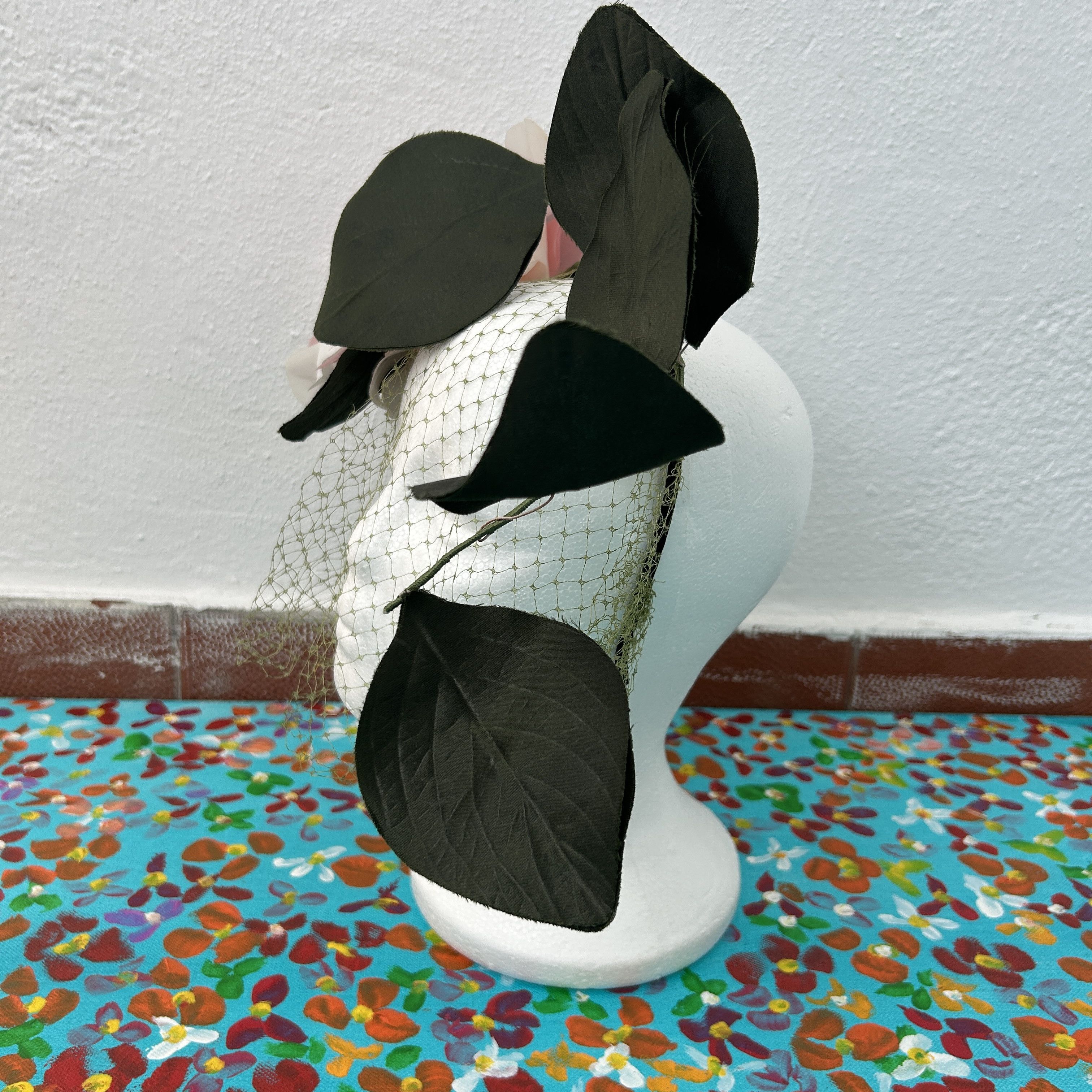 Designer Magnolia fascinator with veil, designer flower headpiece Size ONE SIZE - 6 Thumbnail