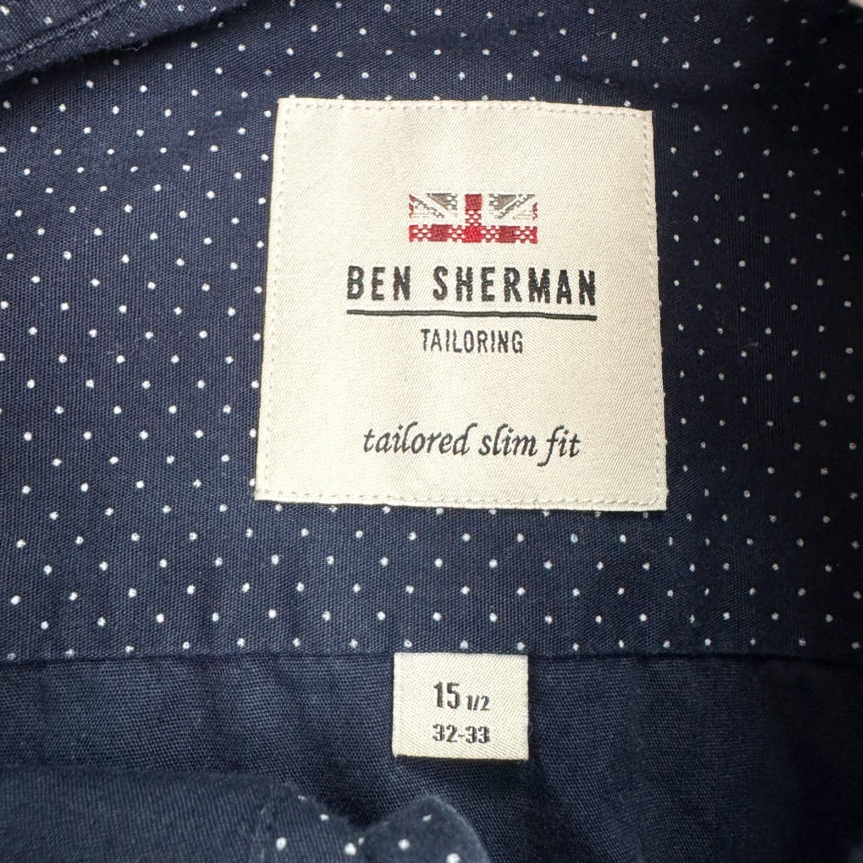 Ben Sherman Ben Sherman Dress Shirt Mens Slim Navy Blue Polka Dot 15.5 32/33 Long Sleeve Collared Button-Front Size 42R - 6 Thumbnail