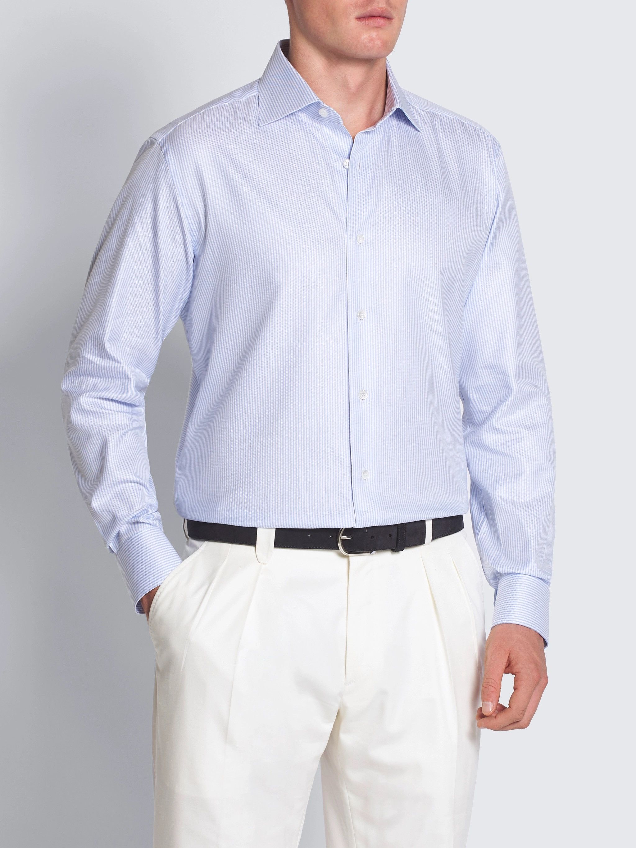 Brioni Brioni White And Light Blue Striped Sea Island Size US M / EU 48-50 / 2 - 2 Thumbnail