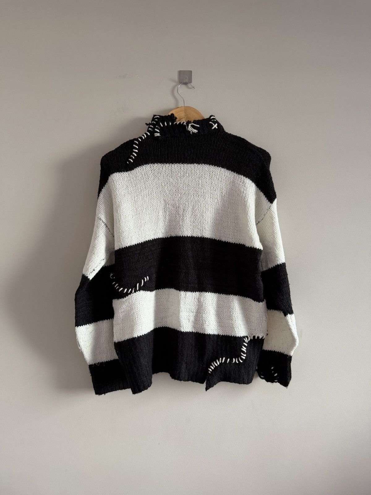 Handmade Distressed Knit Striped Sweater Black White Size US M / EU 48-50 / 2 - 6 Thumbnail