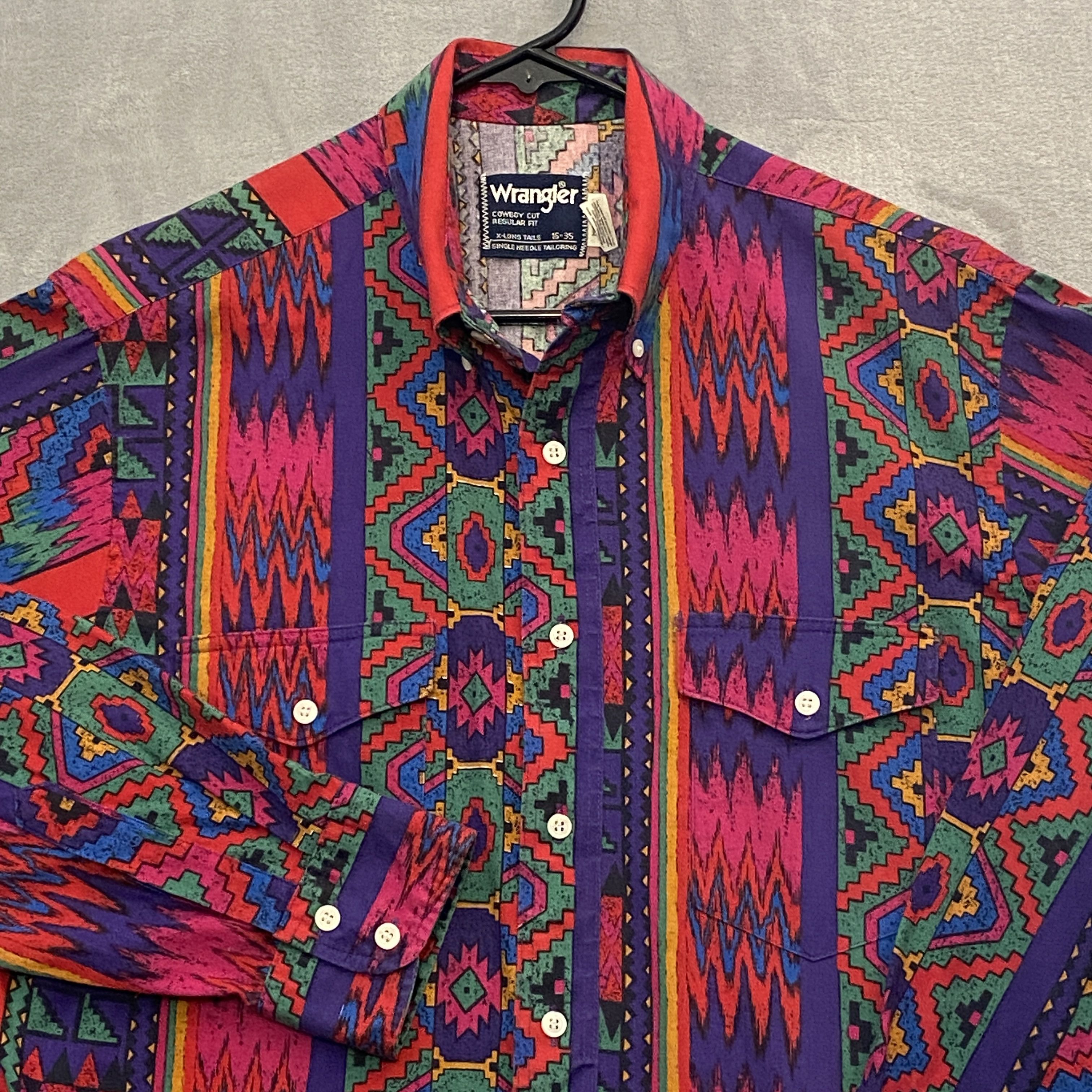 VTG 1990s Wrangler selling Brush Popper Aztec Print Western Shirt sz 16-35