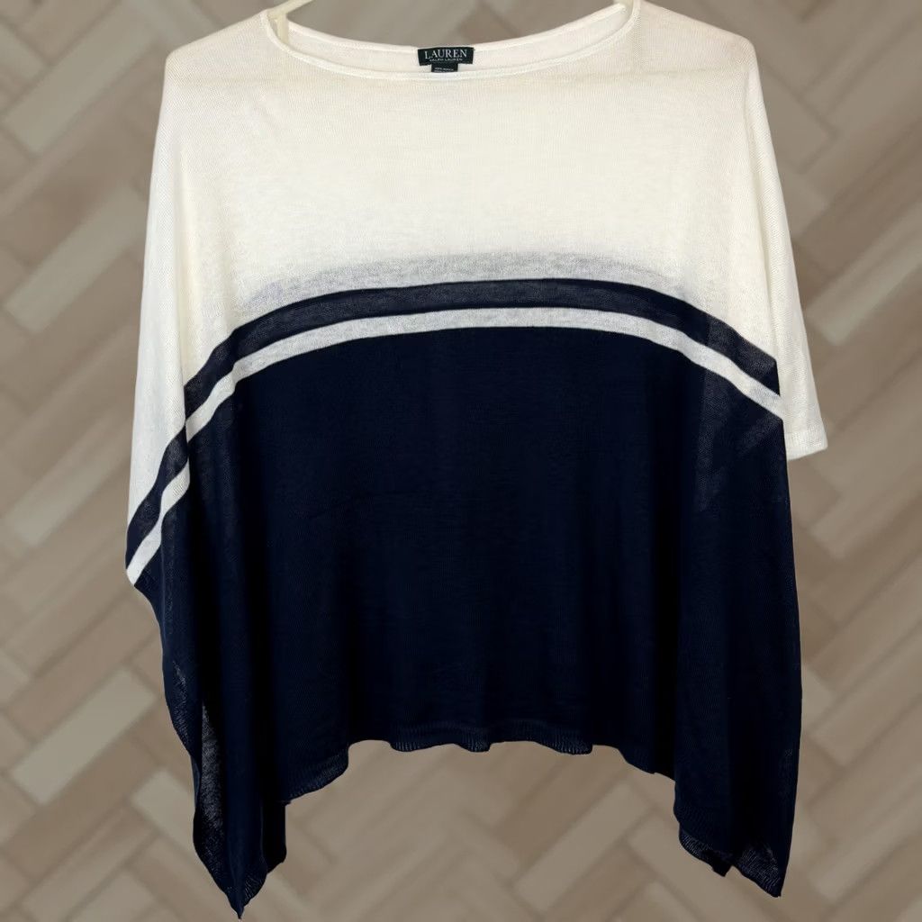 Ralph Lauren LRL Ralph Lauren Sweater Womens One Size Blue Lightweight Preppy Coastal Shawl Layer Size ONE SIZE - 1 Thumbnail