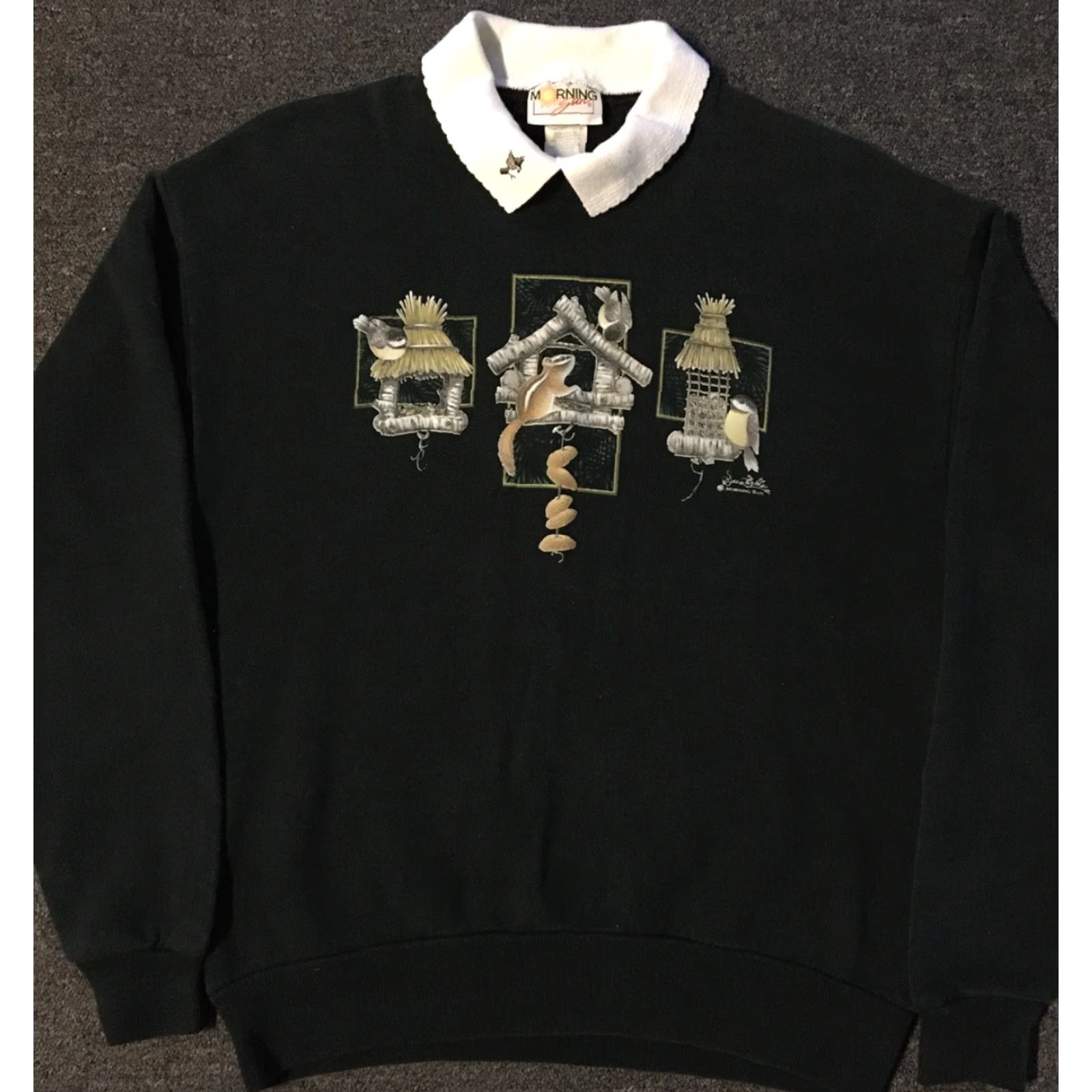 Vintage VINTAGE 90s Bird Squirrel Sweatshirt M Black Morning Sun Shirt Mens Size US M / EU 48-50 / 2 - 2 Thumbnail