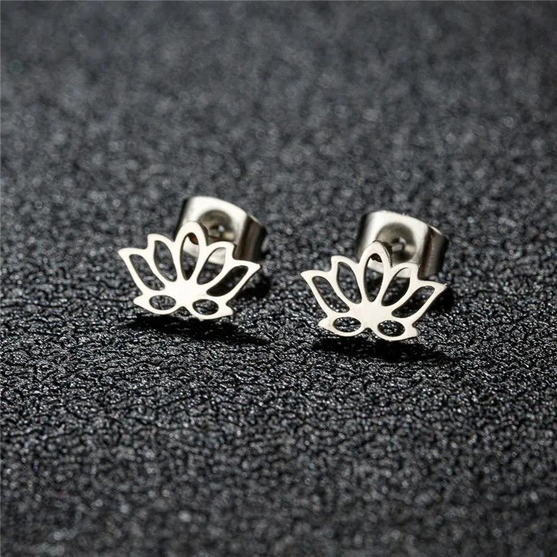 Jewelry Mini Lotus Flower Stud Earrings Charm Earring Gift Size ONE SIZE - 2 Thumbnail