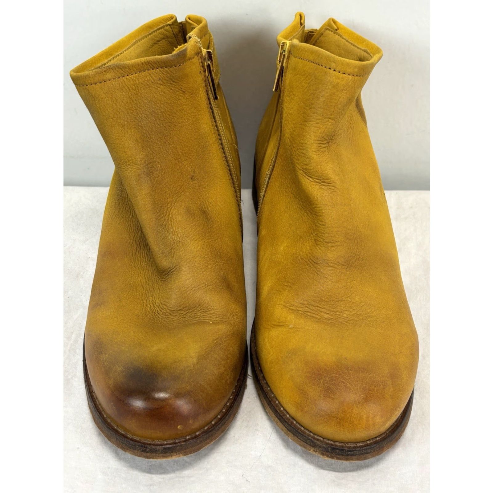 VINTAGE Jafa Leather Ankle Booties Sz 7.5 US Yellow Distressed Zip Womens