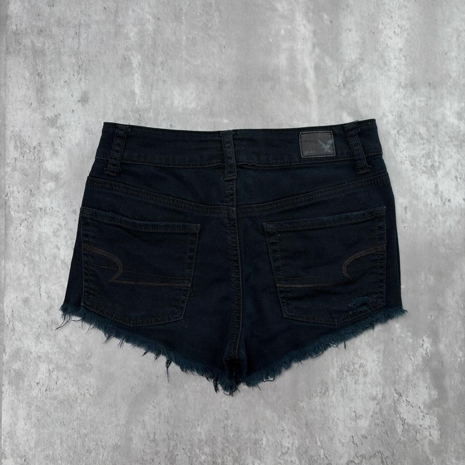 American Eagle Outfitters Y2K Black American Eagle Grunge Gothic Mini Denim Shorts Size 42" / US 20 - 1 Thumbnail