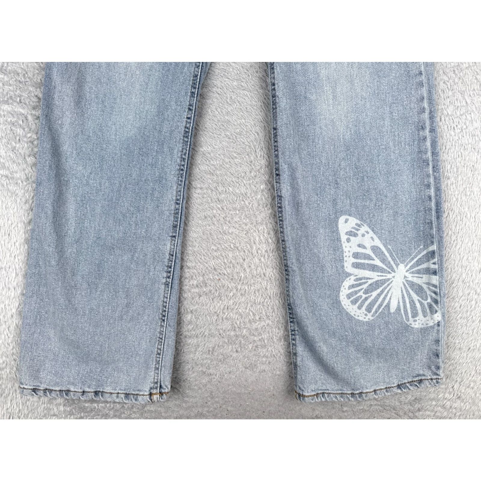 Vintage Tinseltown Jeans Juniors 1 Blue Denim Wide Leg 90s Look Butterfly High Rise 23x30 Women Jeans Mens Womens Size 25" / US 0 / IT 36 - 2 Thumbnail