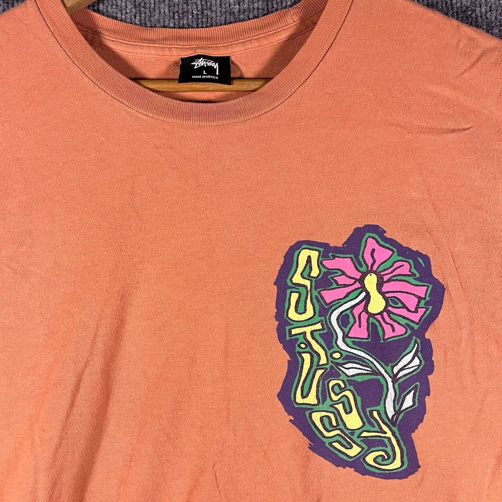 Logo 7 VINTAGE Stussy T-Shirt Shirt Mens Large Logo Flower Graphic Orange 90s Streetwear Mens Size US L / EU 52-54 / 3 - 2 Thumbnail