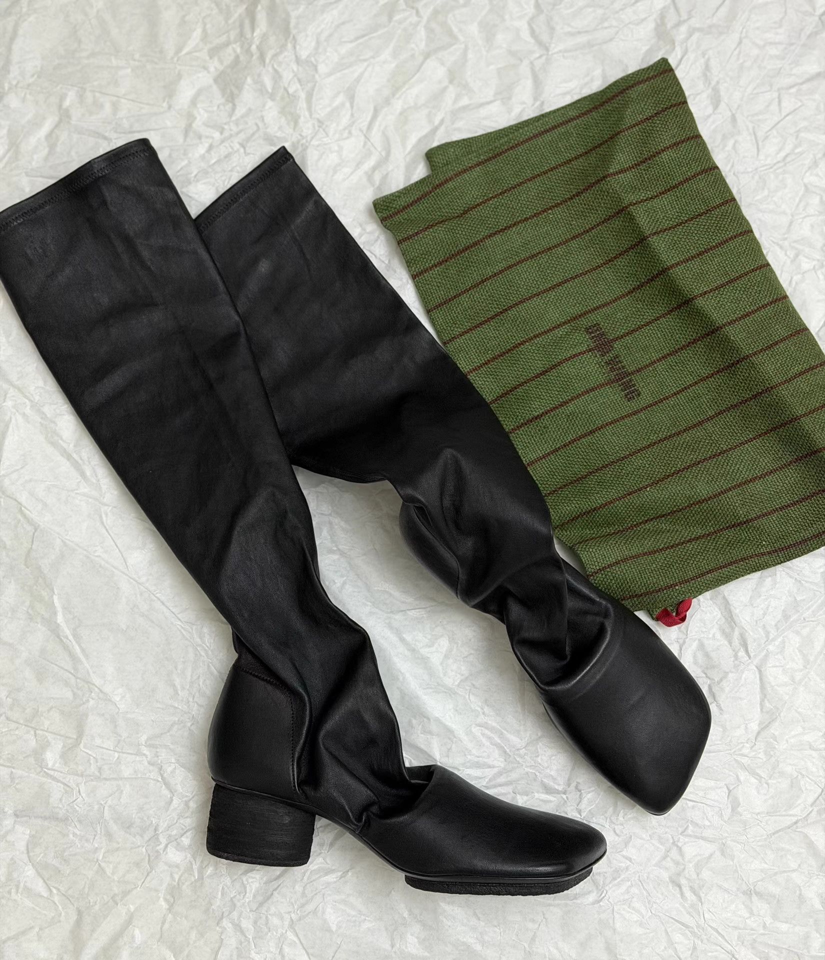 Uma Wang Uma Wang Square Toe Block Heel Stretch Knee High Boots K25 Size US 10 / IT 40 - 1 Thumbnail
