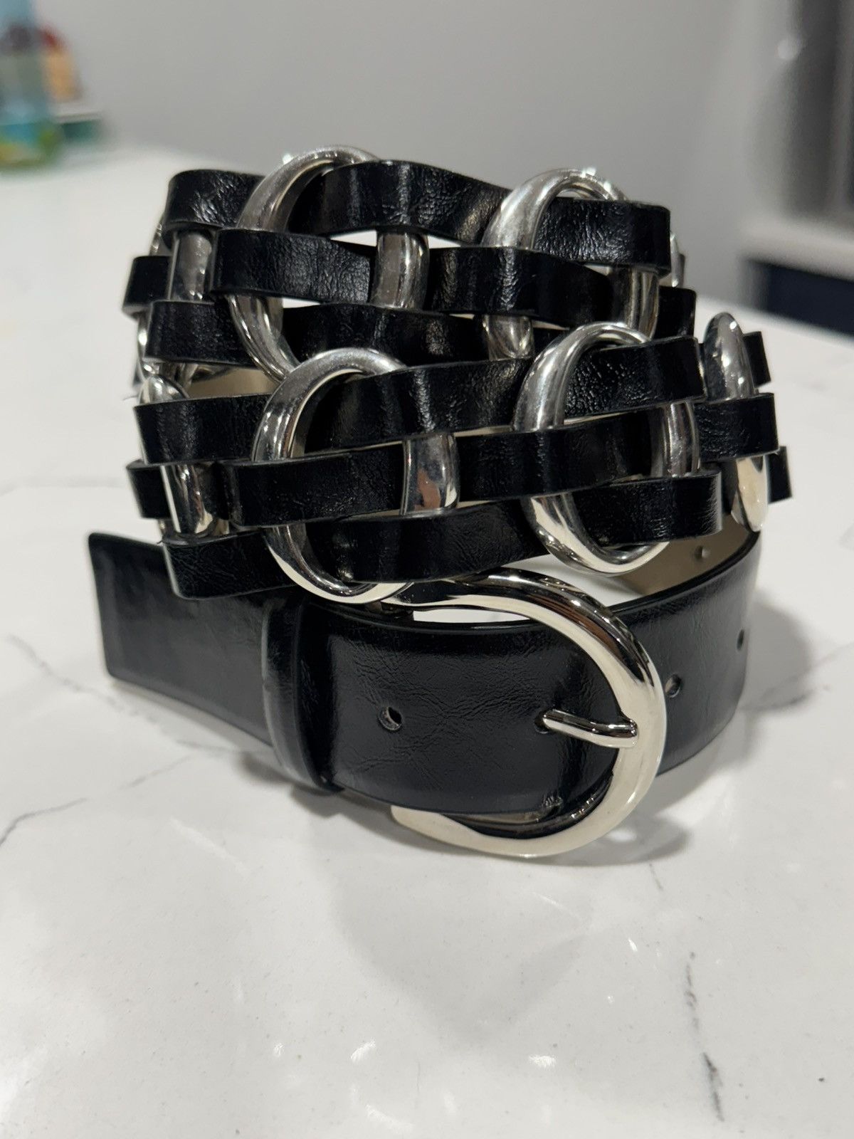 Melitta Baumeister calf leather belt w/ metal embellishments