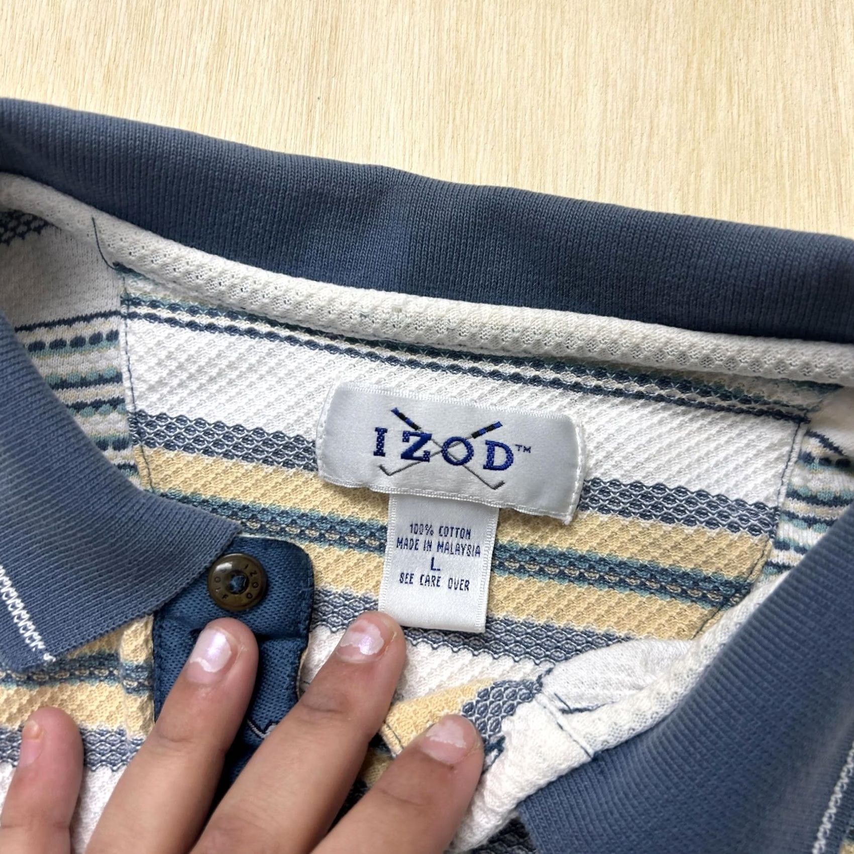 Izod Izod Polo Shirt Men Large White Stripe 100% Cotton Malaysia Casual Knit - Pre-Owned Size US L / EU 52-54 / 3 - 3 Thumbnail